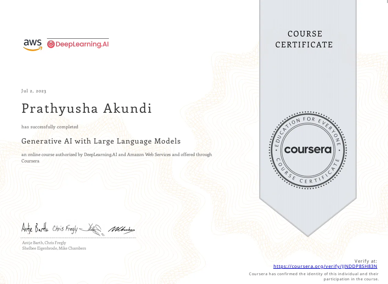 Generative AI with Large Language Models certificate preview